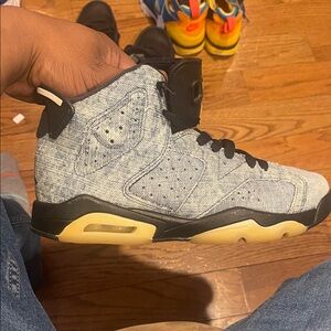 Jordan Denim and Black High-Tops with Brown Accents